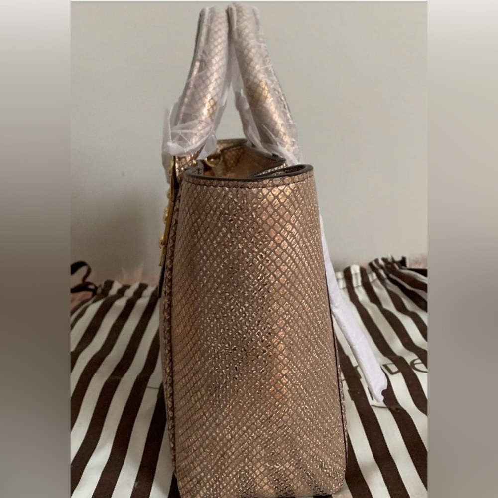 Henri Bendel A-List Rose Gold Metallic Snake Embossed Mini Satchel. - Picture 4 of 8